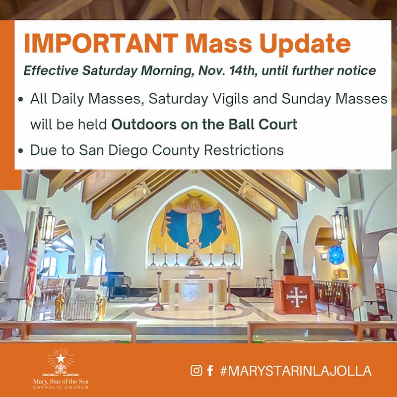 Effective Saturday Morning, Nov 14th: All Masses Outdoors